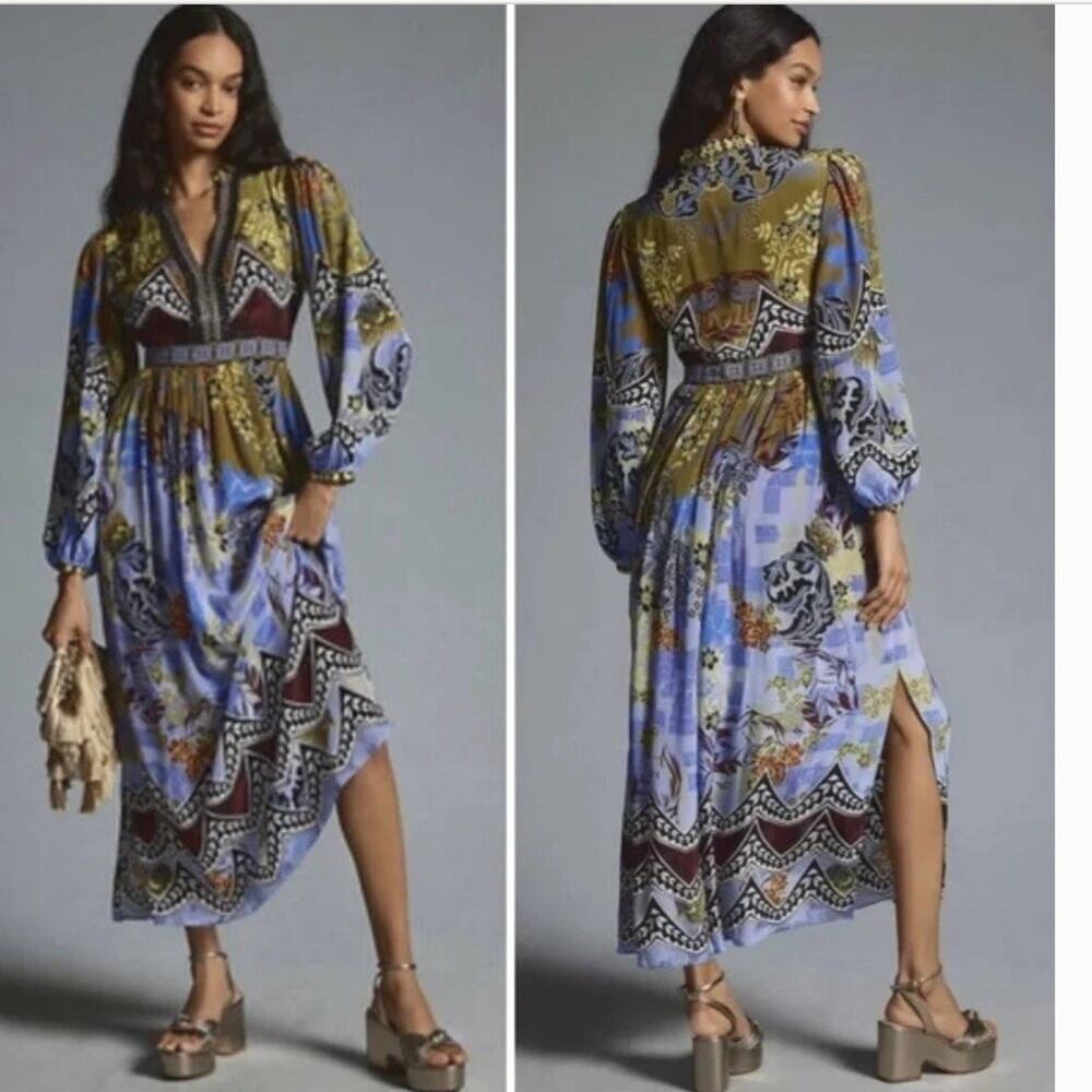Anthropologie Bhanuni by Jyoti Graphic Floral Beaded Embroidered Maxi Dress 22W